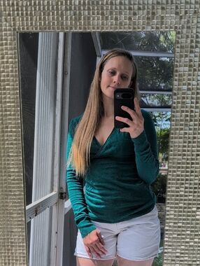 Express Teal V-Neck Long Sleeve Top